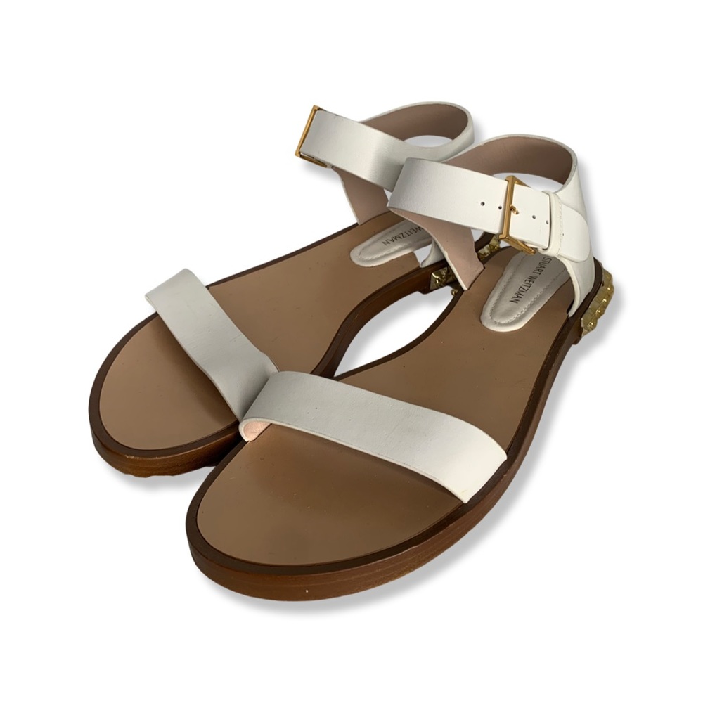 Women's Stuart Weitzman Rosewood Leather Studded Ankle Strap Sandals Sz 8 - Picture 2 of 7